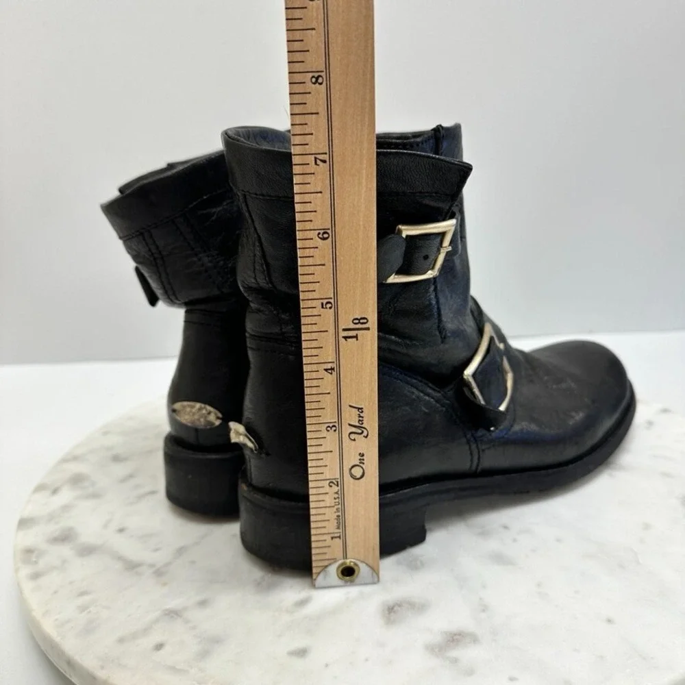 Jimmy‎ Choo Biker Boot Womens 39 9 Black Leather Ankle Buckles Pull On Moto Edgy